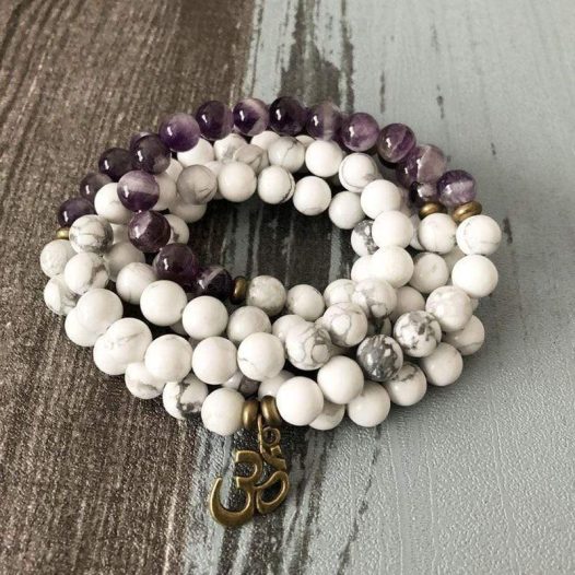 Howlite 108 Bead Meditation Om Bracelet - SOUL IMPACTFUL