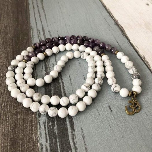 Howlite 108 Bead Meditation Om Bracelet - SOUL IMPACTFUL