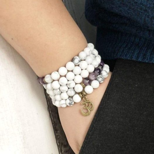 Howlite 108 Bead Meditation Om Bracelet - SOUL IMPACTFUL