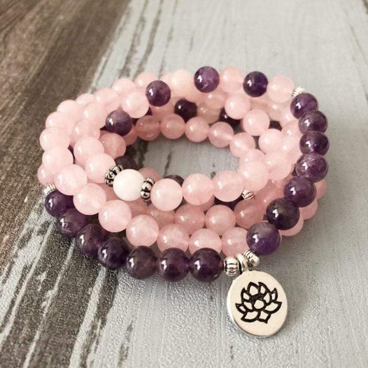 Rose Quartz and Amethyst 108 Bead Meditation Bracelet - SOUL IMPACTFUL