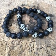 Lava stone bracelet and Dalmatian Jasper bracelet with onyx and lava stone beads