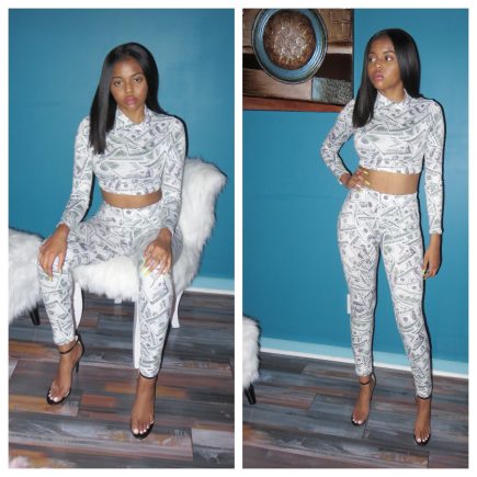 Black/White/Grey Two Piece Crop and Leggings Set