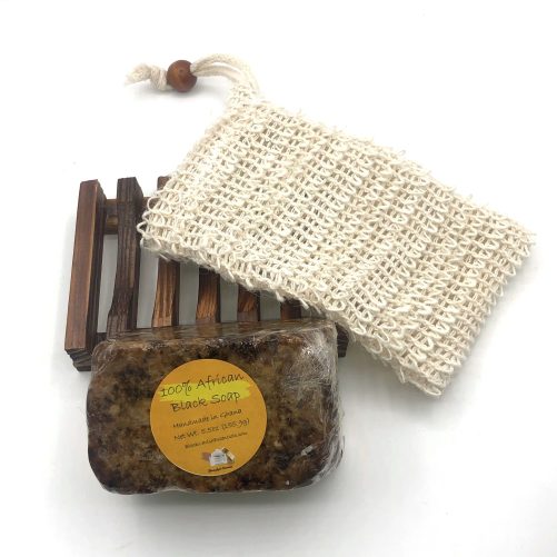 Our African Black Soap (ABS) is handmade in Ghana, West Africa and it's the perfect choice for cleansing your skin of dirt and excess build up that may clog your pours. Excellent for washing your hands and can remove heavy layers of dirt from your skin and face.