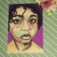 Illustrated face on a 4x6 postcard