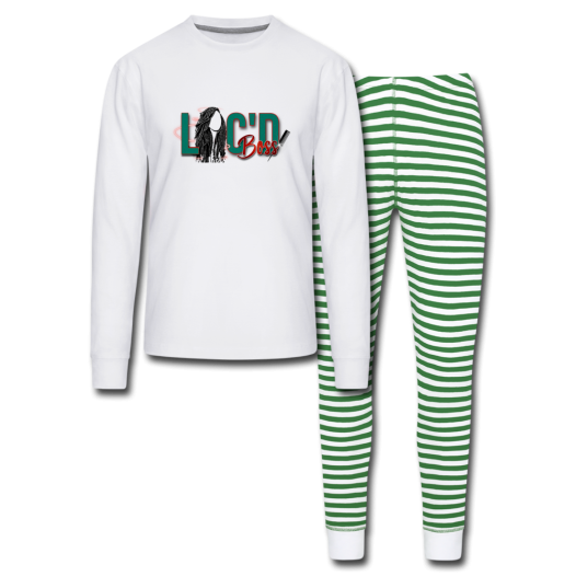 Unisex Pajama Set - white/green stripe