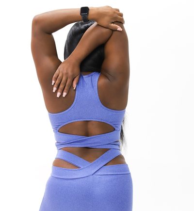 Blue Crisscross Gym clothes sports bra and leggings set